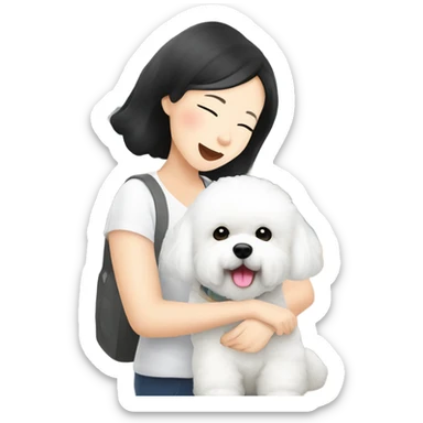 A cute korean style bichon frise with a Asian woman at the airport  sticker