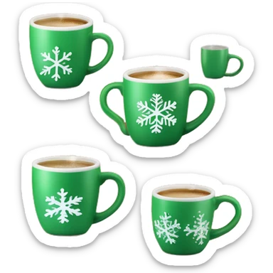 mugs with a hot drink decorated with snowflakes or a striped caramel stick. Steam rises from the mug in the shape of hearts. The color of the mug is warm red or green to convey the New Year mood sticker