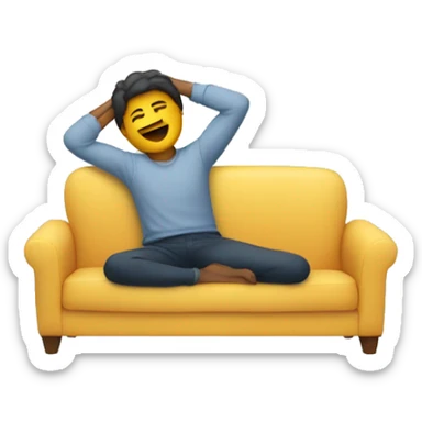 A person lying on a sofa, one leg crossed over the other, with hands behind the head, relaxing in a cozy setting sticker