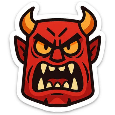 red-hot, angry, scary monster face sticker