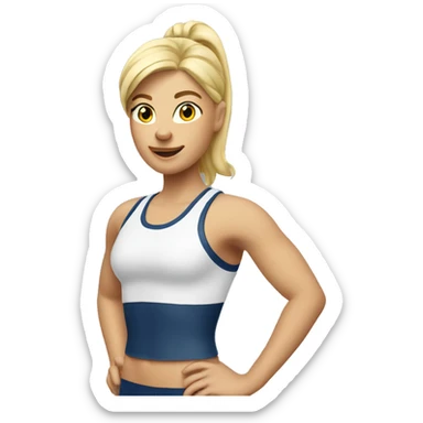 blonde woman in sport top raising her hand hello sticker