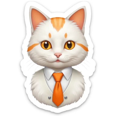 cat in white vest, orange tie sticker
