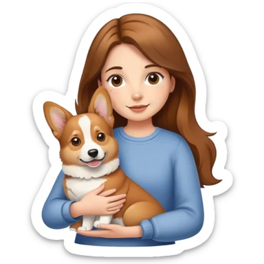 Brown-haired girl holding a corgi dog sticker