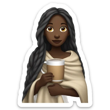 Black girl with long hair with blanket wrapped around her and mug in hand sticker