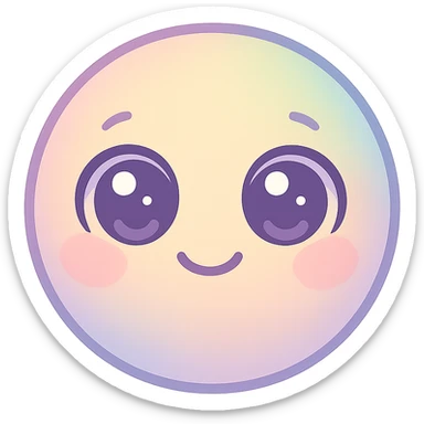 cute emoji, round face, big sparkling eyes, small smile, pastel colors sticker