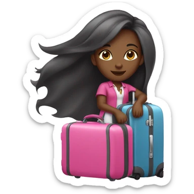 Black girl with long straight hair who loves to travel with pink suitcase sticker