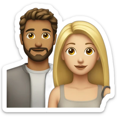 brunette 25 year old male with beard with blonde 25 year old woman sticker