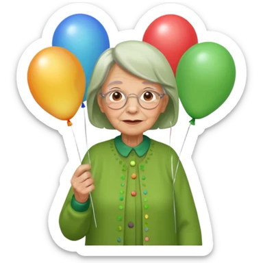 balloons holder old woman green clothes sticker