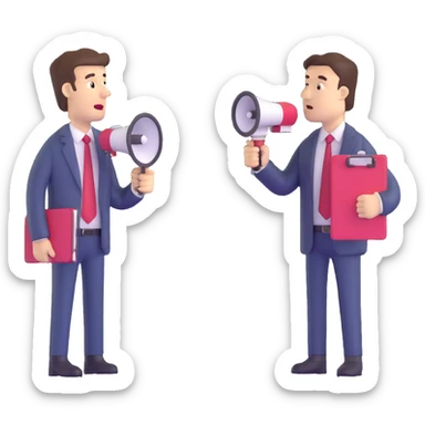 leader with a megaphone and manager with a clipboard facing each other sticker