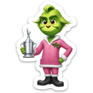 grinch wearing preppy pink clothes and holding stanley cup  sticker