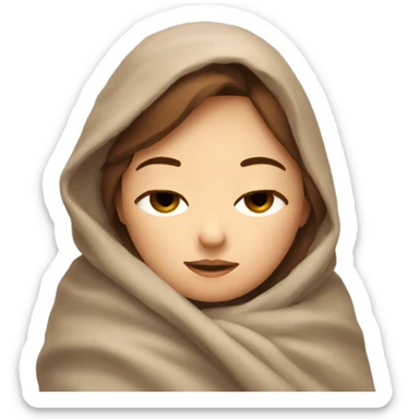 A girl with brown hair is sleeping wrapped in a blanket sticker