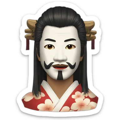 noh-dogears-mask-longhair-hotguy-japanese-kimono sticker
