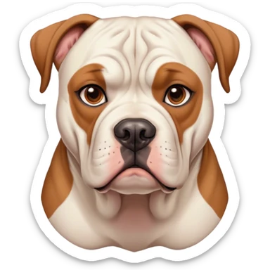 Cinematic Noble Solid Tan American Bulldog Portrait Emoji, Poised and regal, with a strong, muscular build and a sleek, well-groomed solid tan coat, deep-set soulful brown eyes, Simplified yet sharp and sophisticated features, highly detailed, glowing with a soft, dignified glow, high shine, intelligent and loyal, stylized with an air of strength, focused and attentive, soft glowing outline, capturing the essence of a watchful and confident guardian, so majestic it feels as though it could step out of the screen with effortless authority! sticker
