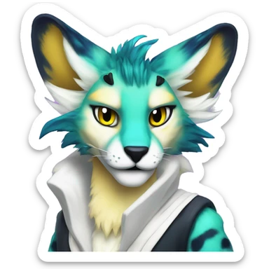 Epic Edgy Colorful ethereal eldritch Sergal-Serval-Vernid full body sticker