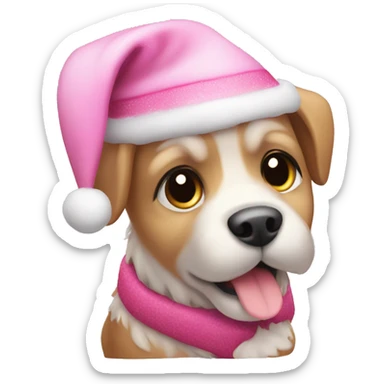 Pink Christmas Santa puppy  sticker