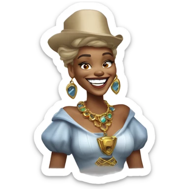 Laughing Warcraft Rihanna gem collector in Uncle Scrooge style, mysterious eyes, intricate lips, masterpiece pose sticker