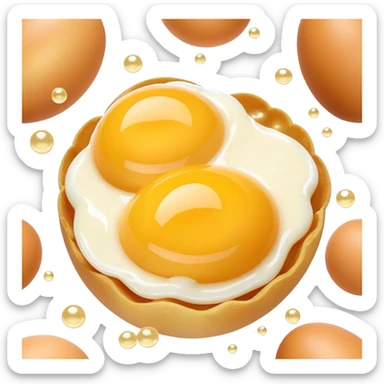 3D rendered Hong Kong egg puffs (鸡蛋仔) with condensed milk drizzle, authentic egg-shaped bubble pattern, golden bubbles with white drizzle, hyper-realistic texture, glossy finish sticker