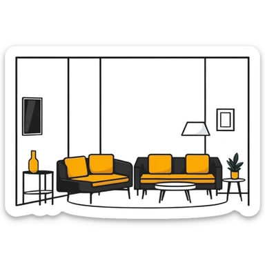 minimalist room interior with modern furniture sticker
