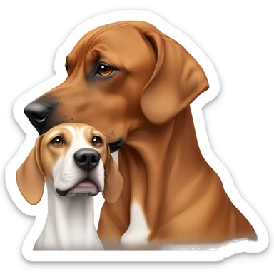 white male with long rainbow colored hair alongside a brown rhodesian ridgeback sticker