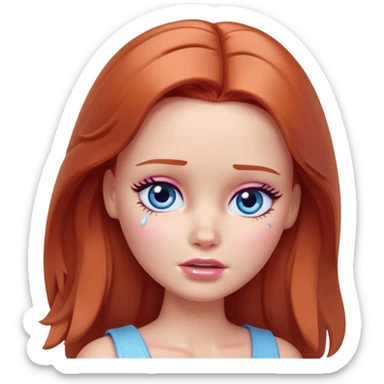 Barbie girl Chestnut-red Shoulder-length hair and blue eyes is In pale purple crying with tears  sticker