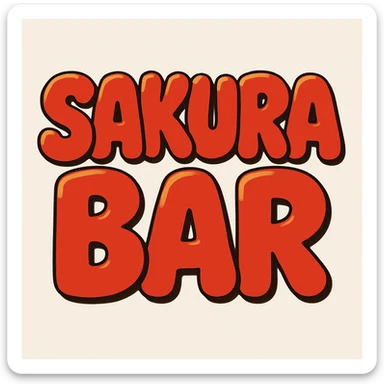 bubble letters that say 'Sakura Bar', outlined in orange and filled with red, cartoonish and bouncy style sticker