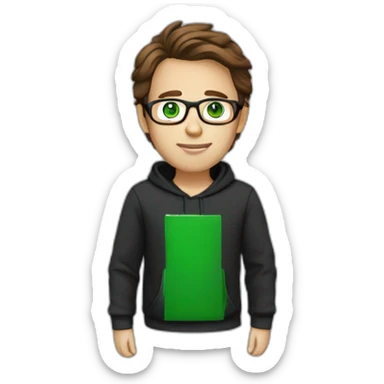 it specialist man glasses brown hair black hoodie green eyes sticker