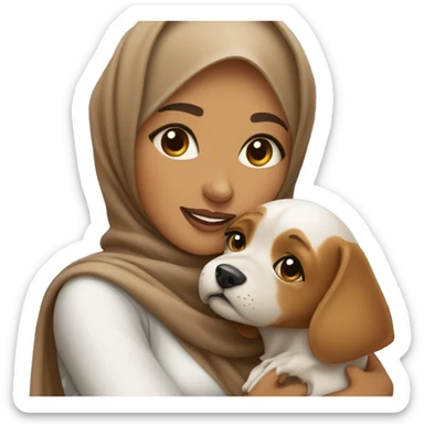 pretty caramel skin woman with hijab hugging a dog sticker