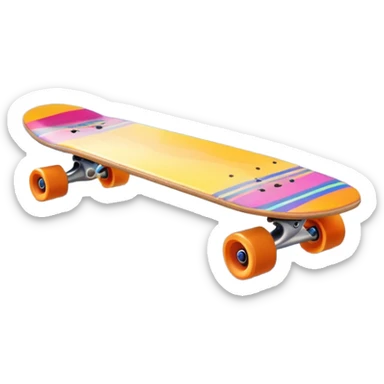 An icon featuring a colorful skateboard resting on a smooth pavement. The background shows a sunny park with trees, a clear sky, and a lively atmosphere. The skateboard's deck is decorated with vibrant designs, emphasizing its dynamic style. Transparent background  sticker