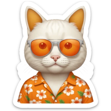 white Cat – relaxed with sunglasses and orange aloha shirt sticker