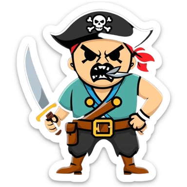 angry pirate with a knife in mouth sticker