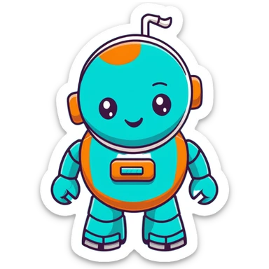 teal cute robot winking sticker