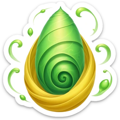 green magical cocoon lit up with swirling yellow magic, ethereal and mystical, symbol shape sticker
