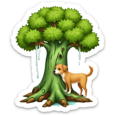 A tree peeing on a dog sticker