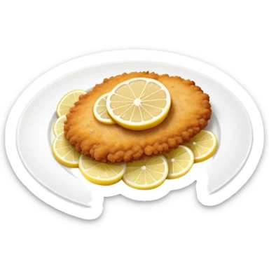 Cinematic Realistic Veal Schnitzel Dish Emoji, depicted as a golden, breaded veal cutlet served with lemon rendered with crisp textures and inviting, natural lighting. sticker