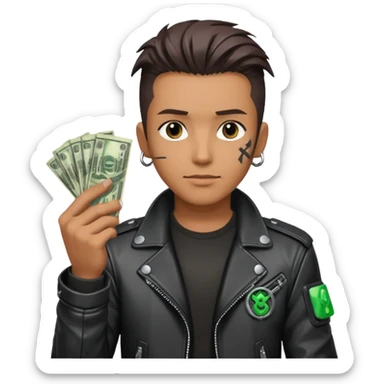 Cyber punk man holding money sticker