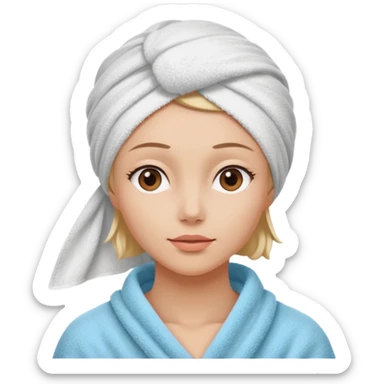 woman with a towel on, looking out a window sticker