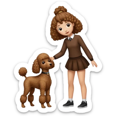 Brown poodle say goodbye with Asia ponytail girl sticker