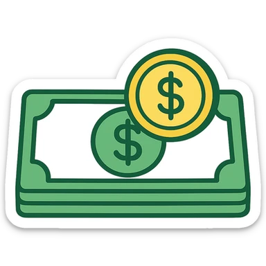 stack of money, minimalistic, green gold and white color scheme, clean lines sticker