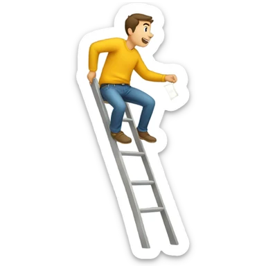 Young man climbing a ladder with money falling out of his pockets sticker