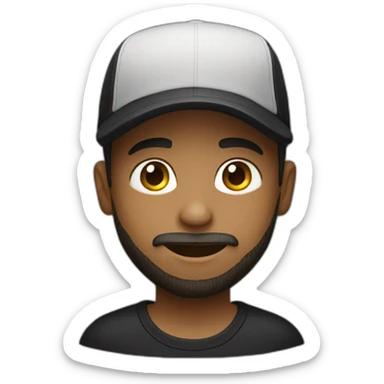 Boy with beard, cap and black t-shirt and a mouse sticker