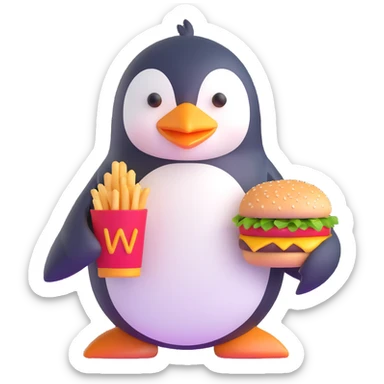 penguin enjoying a hamburger sticker