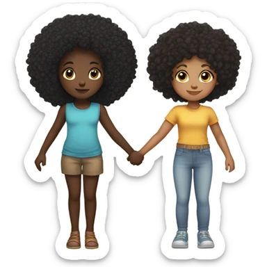 Khalyn dark skin slim thick build and long braids with Ava Rose light skin little girl with black curly Afro holding hands  sticker