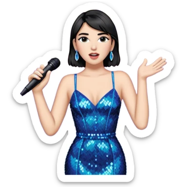 Dua Lipa emoji, singing on stage, microphone, glamorous outfit sticker