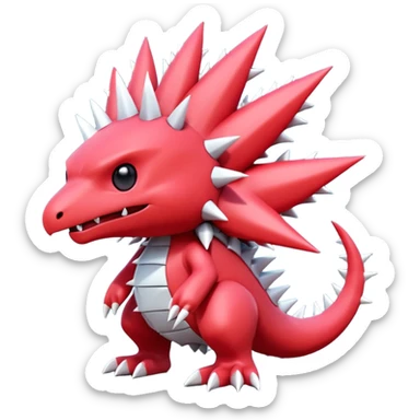 A 3D CGI model of a red-colored edgy kawaii Fakémon-Pokémon-Digimon-creature (full body) sticker