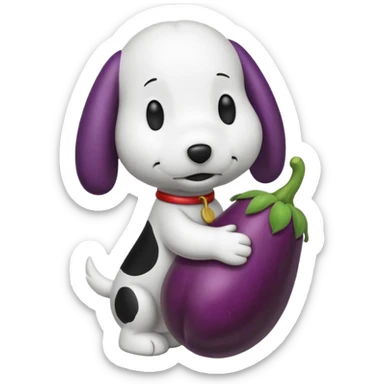 Black and white Snoopy with an eggplant sticker