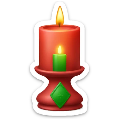 Lit candle in red holder with green details, warm and cozy sticker