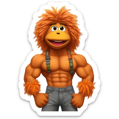 fraggle rocks hot muscle trainer sunset colored sticker
