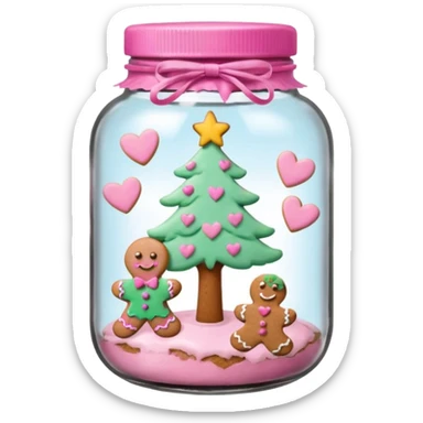 pastel pink christmas cookies in different shapes and one gingerbread man in jar with pink lid  sticker