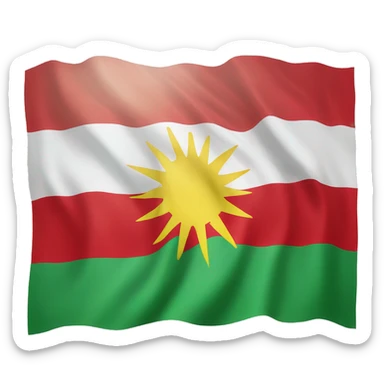 kurdistan flag with red at the top green at the bottom and white in between with a sun  sticker
