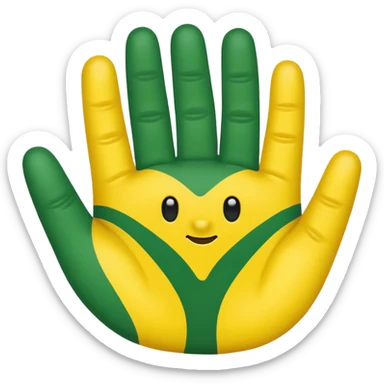 An oregon O made out of hands that are yellow and green sticker